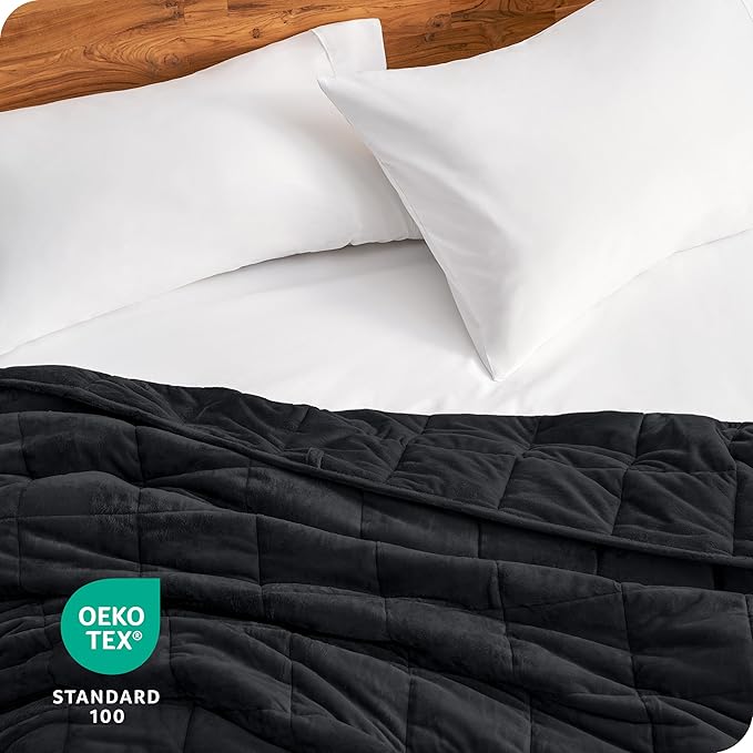 Bare Home Weighted Blanket Twin or Full Size 7lb (40" x 60") - Minky Fleece - Premium Heavy Blanket Nontoxic Glass Beads (Black, 40"x60")