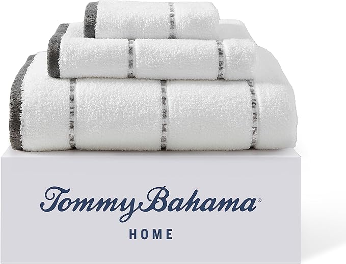 Tommy Bahama - Bath Towels, 100% Soft & Absorbent Cotton, Low Linting & Fade Resistant, Medium Weight Bathroom Towels (Ridley Solid Grey, 3 Piece)