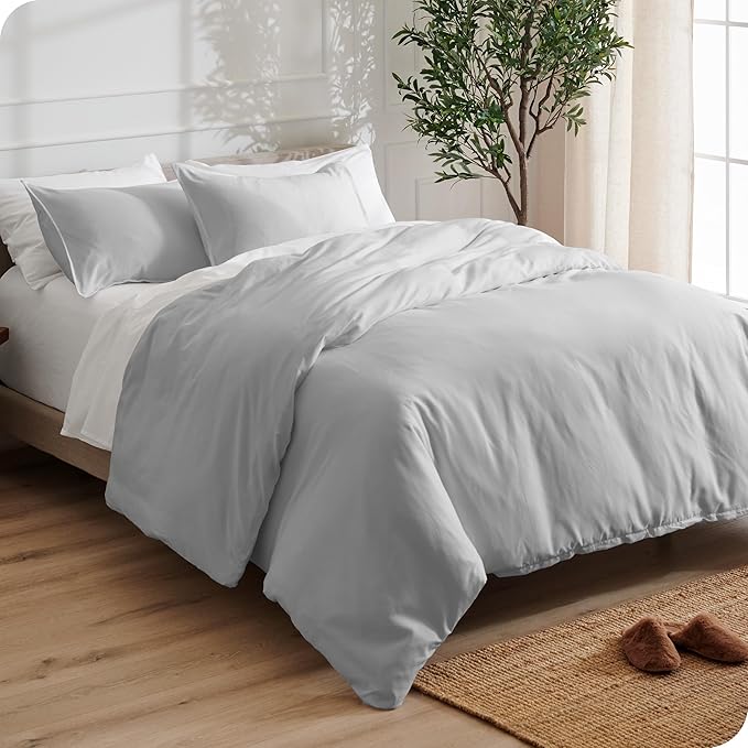 Bare Home Bedding Duvet Cover Queen Size - Premium 1800 Super Soft Collection - Lightweight, Cooling - Soft Breathable Bedding Duvet Cover (Queen, Cloud Grey)