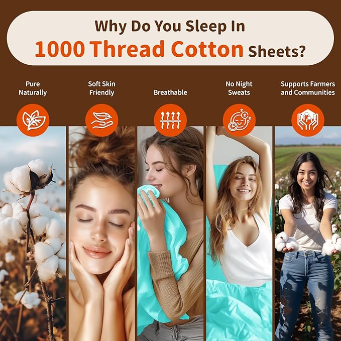 LBRO2M 1000 Thread Count 100% Egyptian Cotton Sheets Set Twin XL, 3 Piece Sets Bed Sheet Deep Pocket Sheet Set 16" Soft Comfortable All Season (Twin XL, Lake Green)
