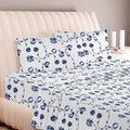 Carressa Linen 100% Egyptian Cotton Printed Bed Sheets - 600 Thread Count 4 PC Full Sheet Set, Hotel Luxury Sateen Bedsheets, 16" Deep Pocket Soft Cooling Sheets for Full Size Bed - Floral Blue