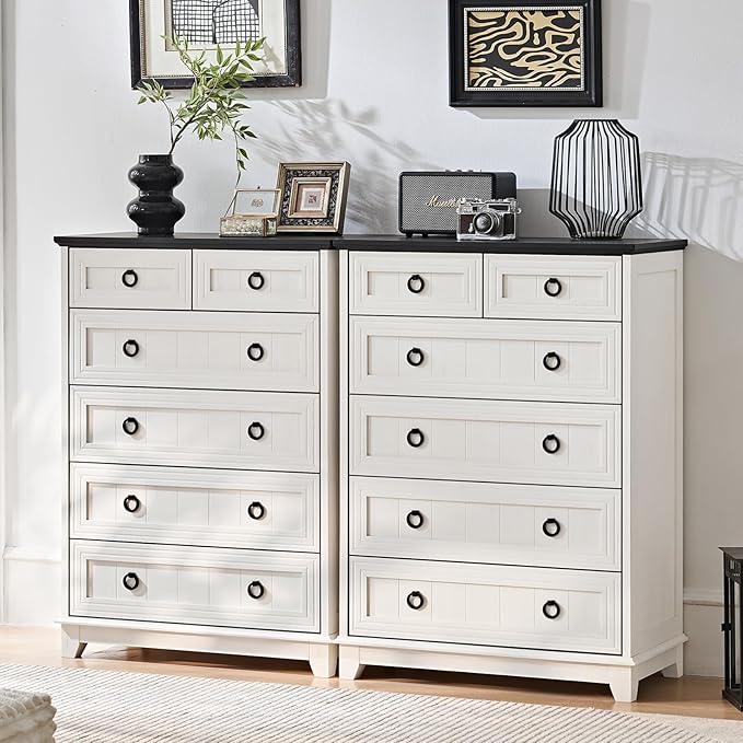 Farmhouse 6 Drawer Dresser for Bedroom Set of 2, 41" Tall Small Dressers & Chest of Drawers, Rustic Wood Dresser with Metal Handle, Storage Organizer Closet for Living Room, Hallway, Entryway