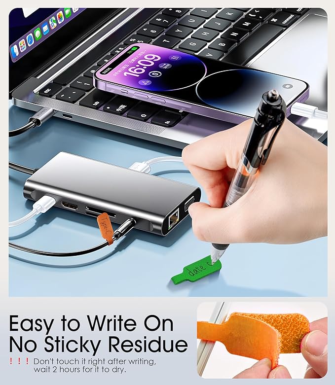 32Pcs Nearockle Cable Labels and Silicone Cable Ties Cable Management Set, Reusable 16 Cable Ties+16 Cord Labels for Electronics, Travel Home Office Desk Wire Organization (Multicolor)