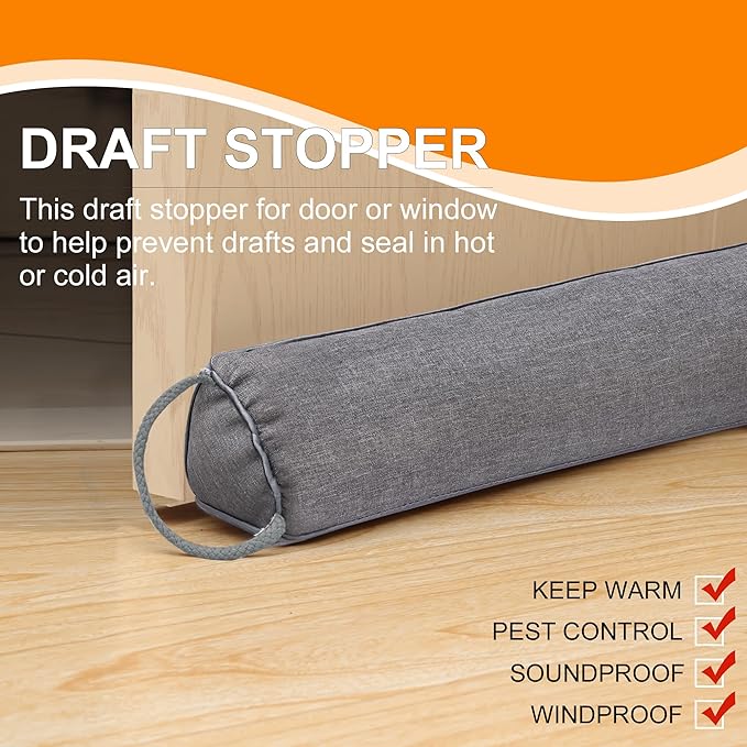 TORRAMI 36" Door Draft Stopper for Bottom of Doors, Seal Blocks Hot Air, Noise, Bugs, Keeps Cold AC in, Easy Install Gap Filler Draft Stoppers,Gray