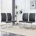 Dining Chairs Set of 4,Faux Leather Dining Chairs,Upholstered Kitchen Chairs with High Back,Modern Armless Side Chairs with Sturdy Chrome Plated Metal Legs for Living Room(Grey,4)