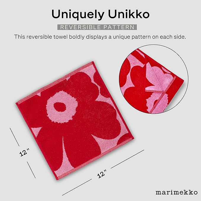 MARIMEKKO Unikko Terry Cotton Washcloth (Dark Blue) – Floral Patterned Washcloths – 12 in x 12 in