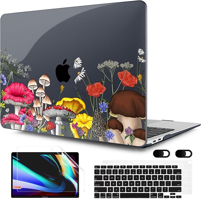 MEEgoodo for MacBook Air 13 inch Case 2021 2020 2019 2018 Released A2337 M1 A2179 A1932 with Touch ID, Plastic Hard Shell & Keyboard Cover Compatible with MacBook Air Case 13.3, Forest of Mushrooms