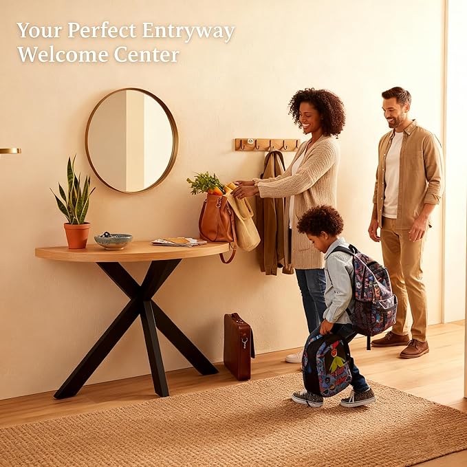 Half Moon Table for Small Spaces,45" Wood Entry Console Table with Adjustable Metal Legs,Hallway