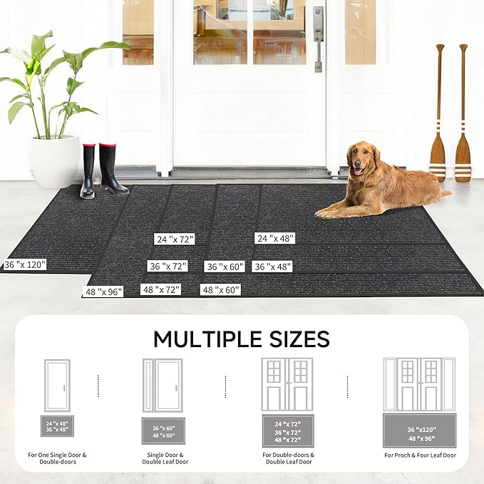 Front Door Mat, Heavy Duty Indoor Outdoor Doormat for Entryway, 60" x 36" Low Profile Outdoor Mats for Home Entrance, Stain and Fade Resistant Welcome Mat for High Traffic Area, Black