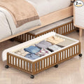 Bamboo Under Bed Storage Containers with Wheels, 2 Pack Large Under the Bed Shoe Storage Bins, Wood Rolling Underbed Drawers Organizer for Bedroom Closet Clothes Blanket Under Crib Toy Walunt