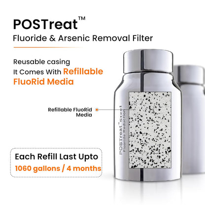 1.5 Gallons NSF Certified AISI 304 Stainless Steel Water Filter with 2 Smart Carbon (Black) Filters, 2 POSTreat Steel Fluoride Removal Elements & Free Stainless Steel Spigot
