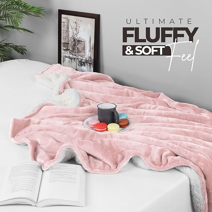 Utopia Bedding Sherpa Blanket King Size (Pink, 90x102 Inches) - Soft Lightweight Plush Fleece Reversible Blanket for Bed, Sofa, Couch, Camping and Travel