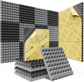 Sonicism Sound Proof Foam Panels for Walls Self-Adhesive 12 Pack Pyramid 12" X 12" X 1" Soundproof Wall Panels 35kg/m³High Density Acoustic Panels Fast Expand,Sound Absorption&Decoration,Black/Gray