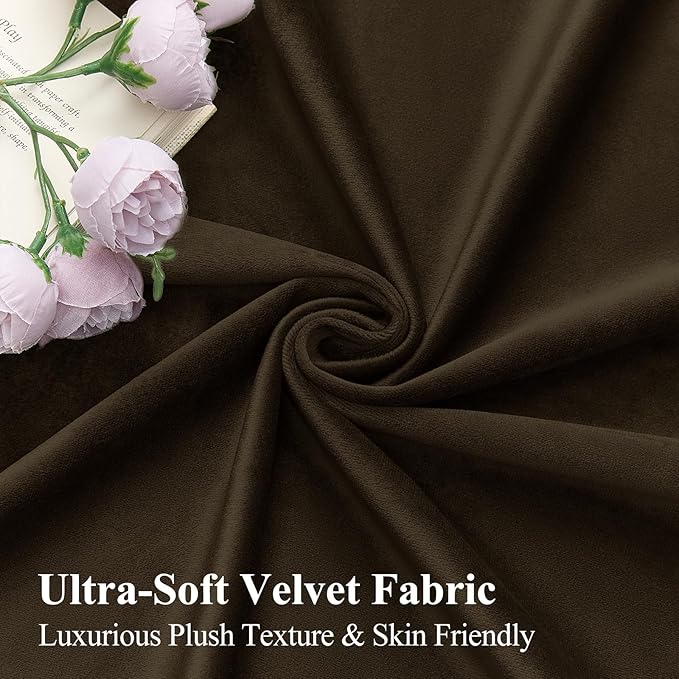 Brown Velvet Curtains Extra Long Room Darkening Drapes Super Soft Elegant Thermal Insulated Soundproof Privacy Window Curtains for Bedroom Living Room, Back Tab Rod Pocket, W52 x L102, 2 Panels