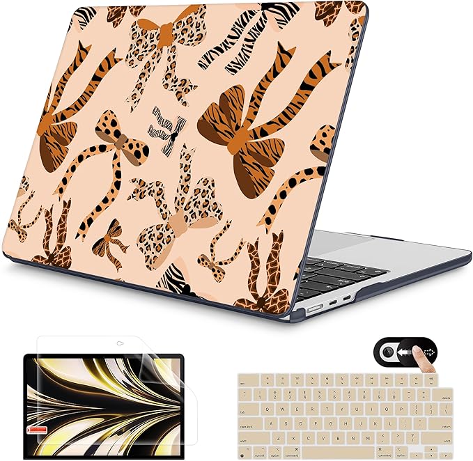 Mektron for 2025 M4 MacBook Air 13.6 Inch A3240 Case Fits 2023 A2681 M2 2024 A3113 M3 Chip with Liquid Retina Display Touch ID, Printed Plastic Hard Shell Cover for MacBook Air 13.6", Leopard Bows