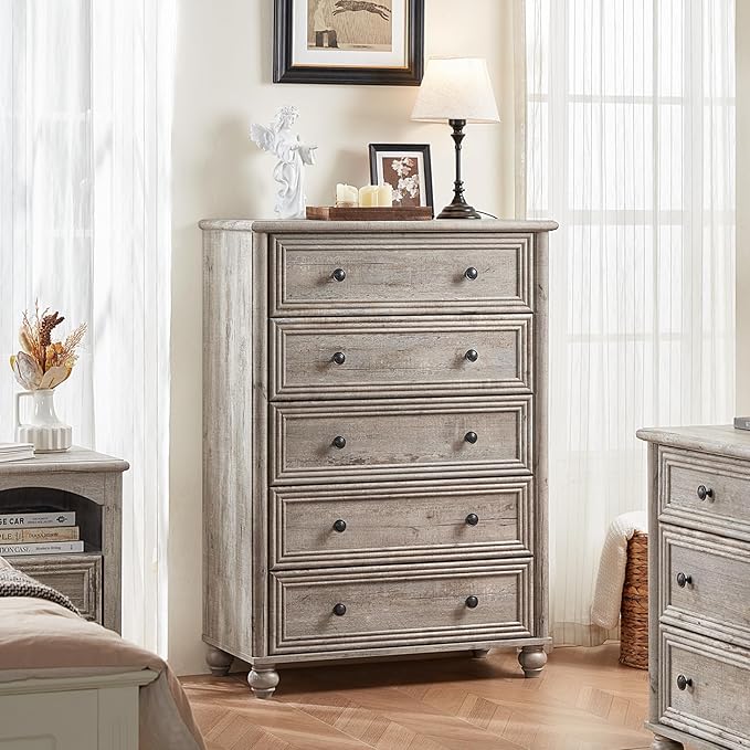 Farmhouse Dressers & Night Stand Set of 4, Wood 54" Wide Dresser & 45" Tall Chest of Drawers, 18" with Charging Station Nightstand Set of 2, Bedroom Furniture Dresser Set for Home Living Room Hallway
