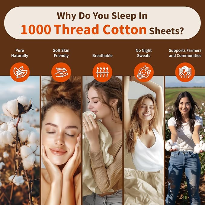 LBRO2M 1000 Thread Count 100% Egyptian Cotton Sheets Set Twin XL, 3 Piece Sets Bed Sheet Deep Pocket Sheet Set 16" Soft Comfortable All Season (Twin XL, Linen)