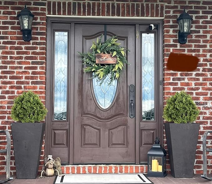27“ Realistic Artificial Boxwood Topiary Trees Set of 2, Faux Plants Outdoor UV-Resistant, Fake Evergreen Bushes & Shrubs for Front Porch Outside Planter Decor