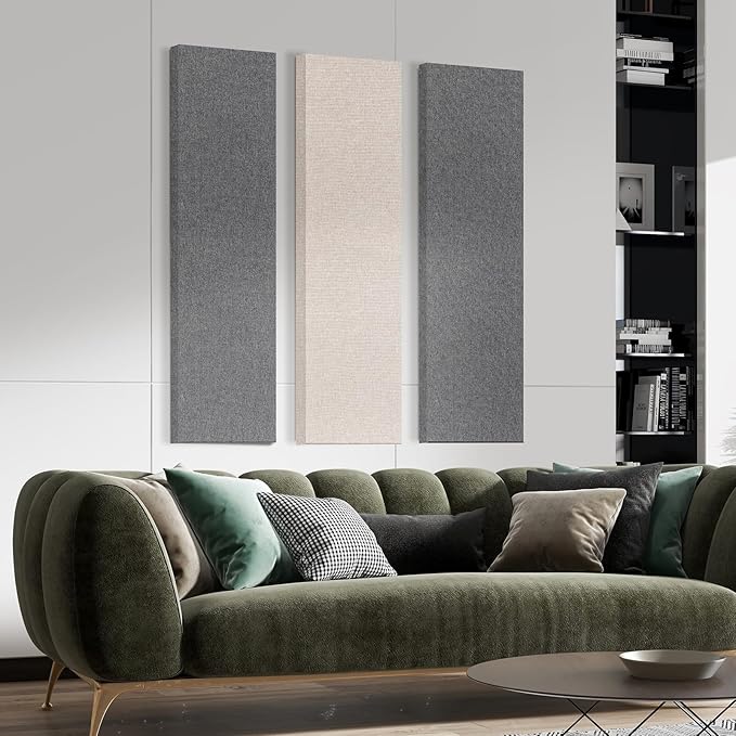 UMIACOUSTICS 2 PCS Fiberglass Acoustic Panels, 48x12x2 Inches Sound Absorbing Panels, Sound Proof Panels for Studios, Office, Home Theater. (Linen)