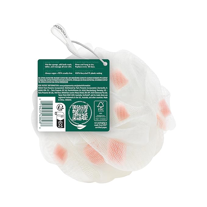 EcoTools Lathering EcoPouf, Loofah Infused with Mini Sponges, Provides Rich Lather, Recycled Netting, Gentle Exfoliation in Bath Or Shower, Pouf Removes Dead Skin, Cruelty-Free, 1 Count