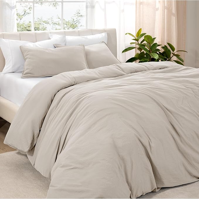 Bare Home Microfiber Duvet Cover Set - Ultra Soft Washed Microfiber - Oversized King Size - Linen-Like Look - Easy Care - Breathable Fabric - Our Softest Duvet Cover Set (Oversized King, Fog)