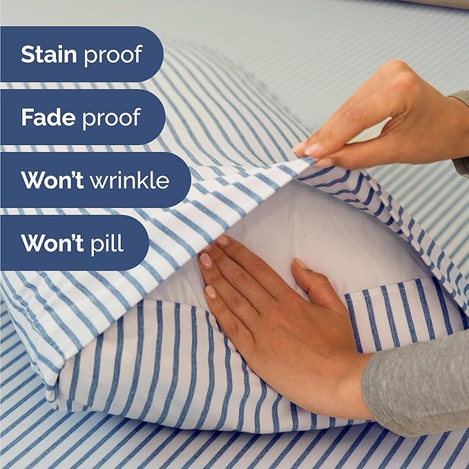 Twin 4 Piece Sheet Set - Cooling, Comfy & Breathable - Hotel Luxury Bedding, Includes Fitted Sheet for Women, Men, Kids & Teens - 1 Flat, 1 Fitted Sheet, 2 Pillowcases w/Deep Pockets - Blue Stripes