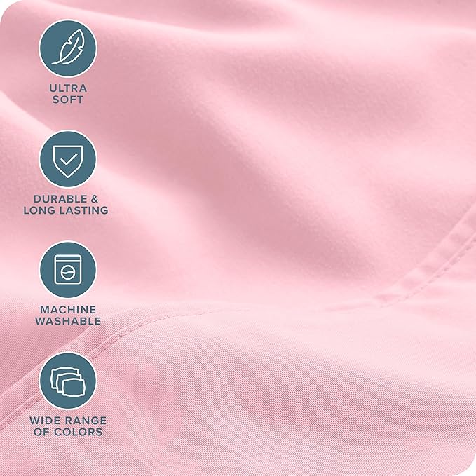 Bare Home Hotel Luxury Twin XL Sheet Set, Extra Soft - 4 Piece Set - Deep Pockets - Easy Fit - Cooling & Breathable - Wrinkle, Fade, Stain Resistant - Includes 2 Pillowcases (Twin XL, Light Pink)