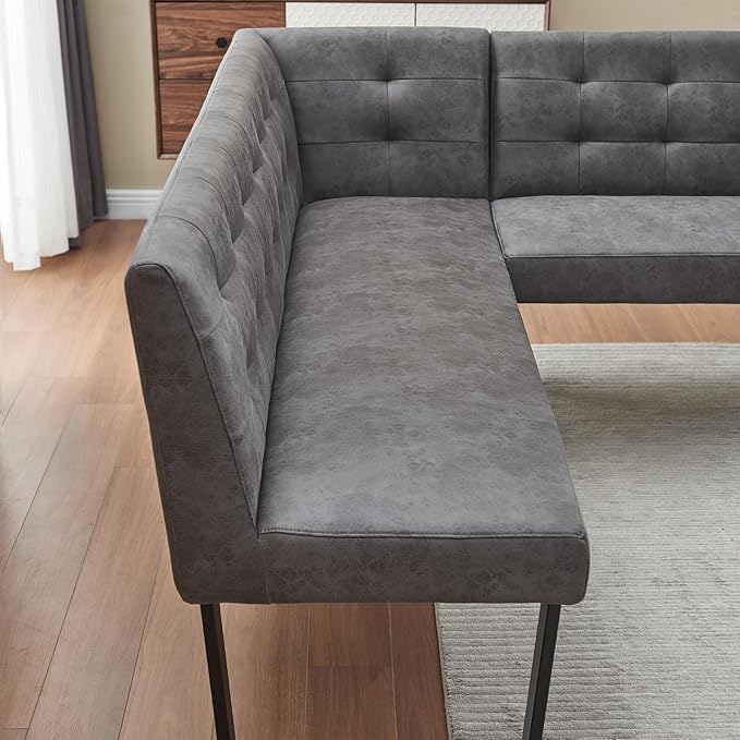 Modern L-Shaped Dining Bench, Vintage Fabric Upholstered Corner Sofa with Metal Legs for Kitchen Nook, Living Room, Dining Room (Right Seat)