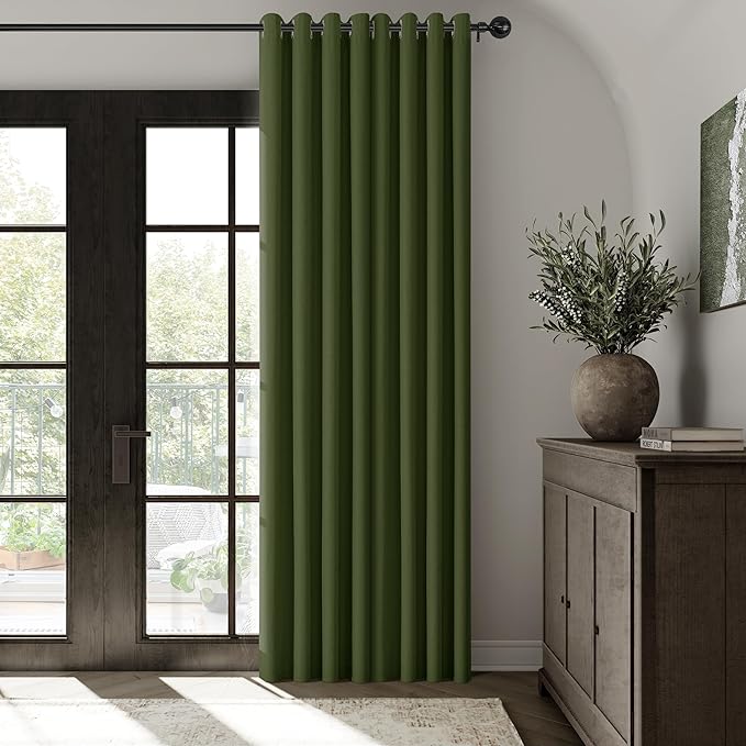 ChrisDowa 100% Blackout Olive Green Solid Curtains 96 Inches Long 2 Panels for Bedroom Living Room,Farmhouse Room Darkening Thermal Insulated Soundproof Grommet Top Window Treatment Drapes,52x96