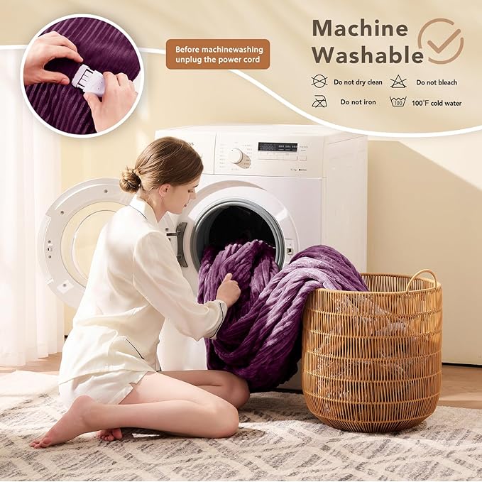 Homemate Electric Heated Blanket Twin Size - 62"x84" Heating Blanket Twin Size 1/2/4/6/8 Hours Auto-Off 10 Heat Level Over-Heat Protection Soft Flannel Sherpa ETL Certification