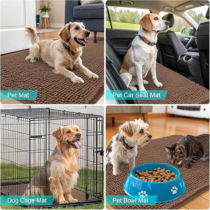OLANLY Dog Door Mat for Muddy Paws 36x24, Absorbs Moisture and Dirt, Absorbent Non-Slip Washable Doormat, Quick Dry Chenille Mud Mat for Dogs, Entry Indoor Entryway Carpet for Inside Floor, Mocha