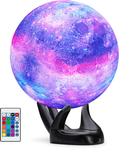 BRIGHTWORLD 7.1inch Galaxy Lamp 16 Colors Moon Lamp 3D Printing, Remote & Touch Control USB Rechargeable, Birthday Gifts for Women Room Decor Aesthetic（Black Hand Base）