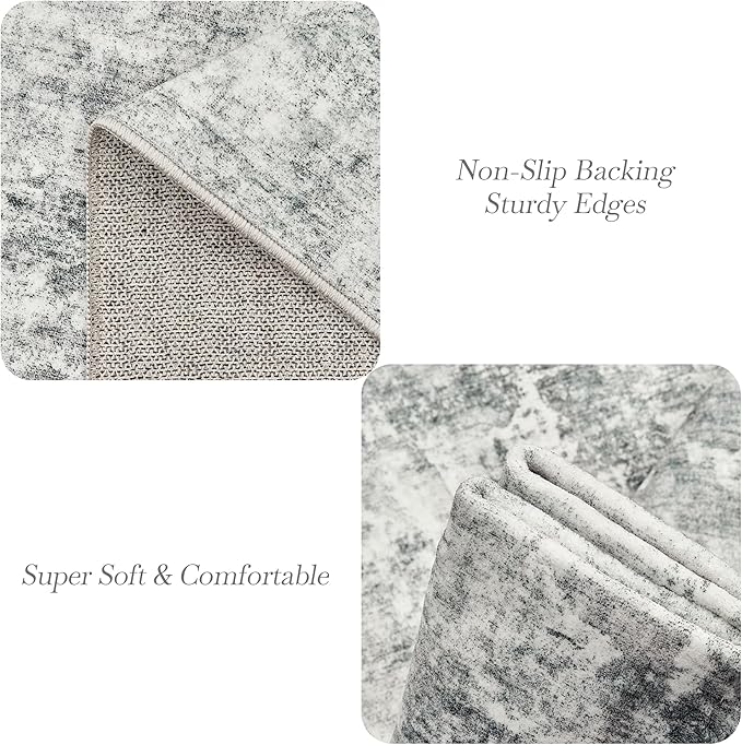 Abstract Rug 5x7 Machine Washable Area Indoor Grey White Low Pile Non-Slip Foldable Thin Accent Rugs for Bedroom Living Room Dining Room
