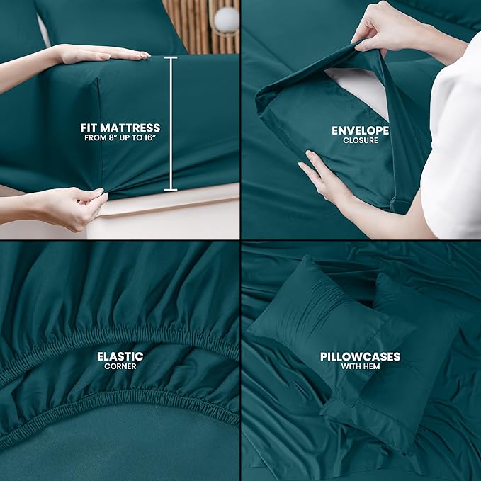 Utopia Bedding Queen Bed Sheets Set - 4 Piece Bedding - Brushed Microfiber - Shrinkage and Fade Resistant - Easy Care (Queen, Teal)