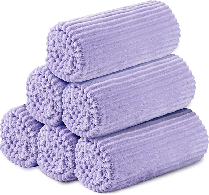 Buryeah 6 Pcs Flannel Throw Blanket Bulk 50 x 60 in Sleepover Blanket Outdoor Wedding Throw Lightweight, Oeko-tex Standard 100 Certified for Sofa Homeless Gifts (Light Purple)