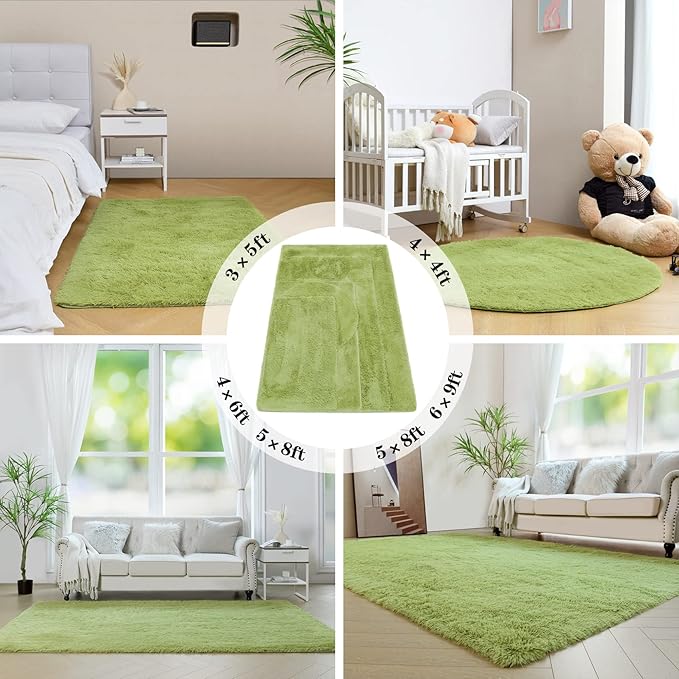 duduta Green Soft Fluffy Rug 5x8 ft, Shag Fuzzy Plush Rectangle Carpet for Bedroom Nursery Living Room Home Decor