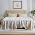 Aganear Waffle Blanket - Lightweight Breathable Summer Blanket of 50% Cotton and 50% Rayon Derived from Bamboo for Hot Sleepers Luxury Throws for Bed, Couch and Sofa,White,104x90 Inches