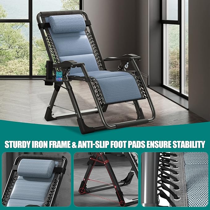 DoCred Comfy Folding Recliner Chair for Bedroom, Living Room & Patio - Ice Touch Lounge Chair with Removable Tray for Indoor Outdoor