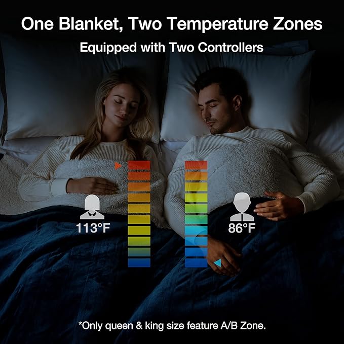 WOOMER Heated Blanket King Size,Durable Flannel and Soft Sherpa,Dual Control,84” × 90” Electric Blanket, 10 Heat Levels&0.5-12h auto-Off, Overheat Protection,Energy Efficient