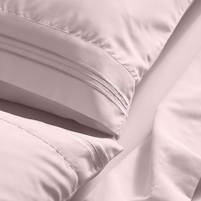 Mellanni King Sheet Set - 6-Piece Iconic Collection Bedding, (Including 4 Pillowcases), 21-Inch Extra Deep Pocket, Easy Care, Ultra Soft, Cooling Sheets, Brushed Microfiber - Blush Pink
