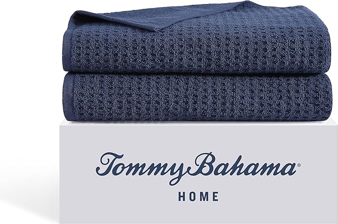 Tommy Bahama - Bath Towels, 100% Soft & Absorbent Cotton with Zero Twist Construction, Medium Weight Bathroom Towels (Northern Pacific Dark Blue, 2 Piece)