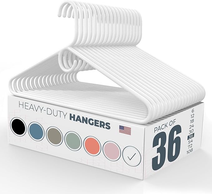 Neaties Heavy Duty Clothes Hangers 36 Pack – Made in The USA – 8lb Capacity Plastic Hangers for Adult Clothing – Durable for Pants, Coats, Jackets, or Jeans – White