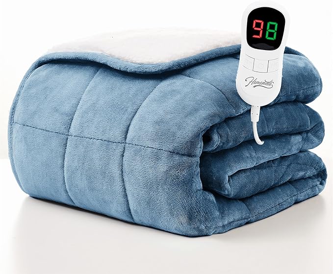 Homemate Heated Weighted Blanket for Adults - 62"x84" 20lbs Electric Throw Fast Heating Heavy Blanket 1/2/4/6/8 Hour Auto Off 10 Heat Levels Over-Heat Protection Soft Flannel Sherpa