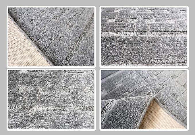 14 FT Long Non-Slip Washable Carpet Runner Rug with Rubber Backing, 26" X 14' Custom Size Floor Mat for Kitchen Hallway Stairs Bedroom Bathroom Entryway, Labyrinth Grey, Your Choice of Length