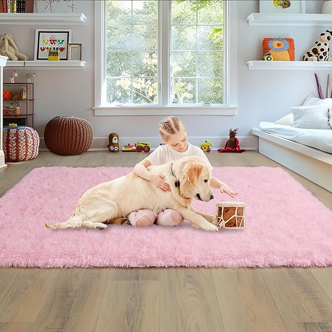 9x12 Large Area Rugs for Living Room, Soft Pink Fluffy Shag Rug for Bedroom, Non-Slip Modern Indoor Plush Shaggy Floor Carpet, Big Fuzzy Rugs for Nursery, Kids & Girls Room, Dorm, Home Decor