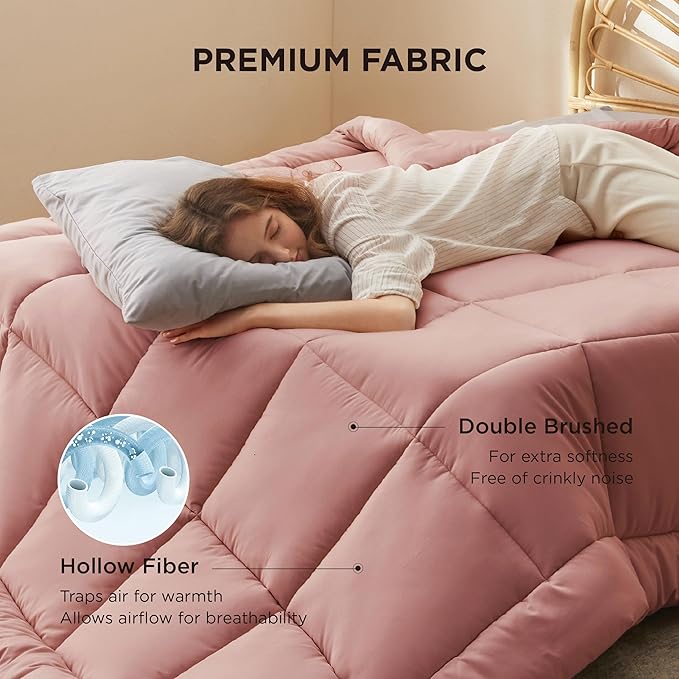 Bedsure Comforter Duvet Insert - Quilted Comforters Queen Size, All Season Duvet, GentleSoft Down Alternative Bedding, with 8 Tabs, Gifts for Women/Men, Dusty Pink, Queen 88 x 88 Inches