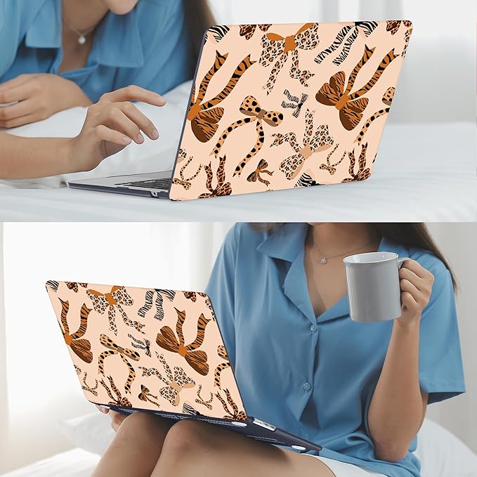 Mektron for 2025 M4 MacBook Air 13.6 Inch A3240 Case Fits 2023 A2681 M2 2024 A3113 M3 Chip with Liquid Retina Display Touch ID, Printed Plastic Hard Shell Cover for MacBook Air 13.6", Leopard Bows