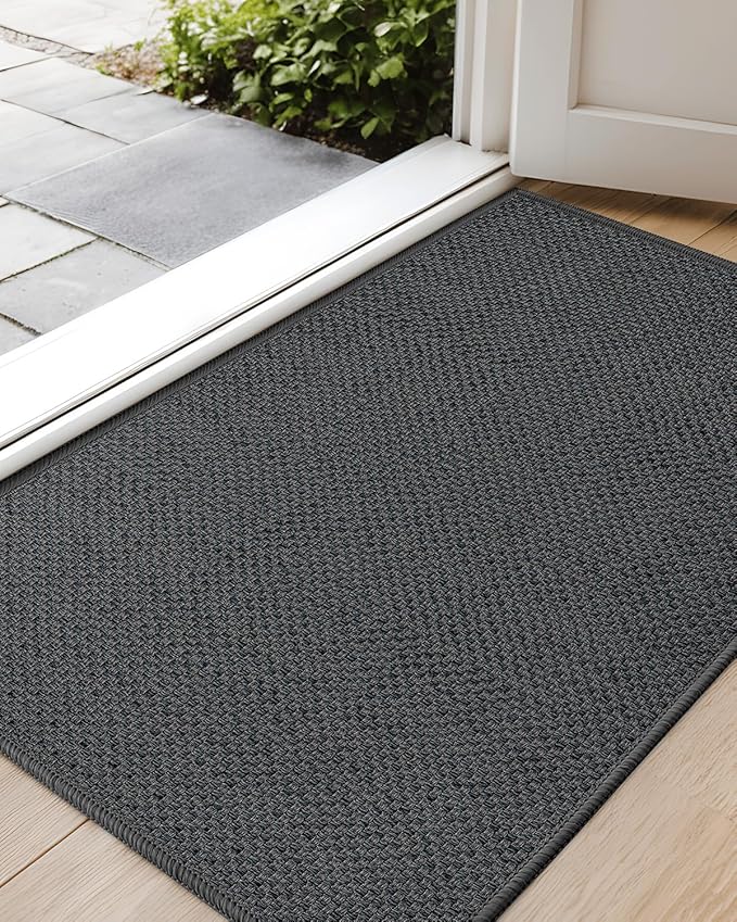 Color&Geometry Ultra-Thin Indoor Door Mat, 21"x31" Low-Profile Non-Slip Entryway Rug with Modern Geometric Texture, Washable Doormat for Entrance, Front Doors, Grey (FOLD)