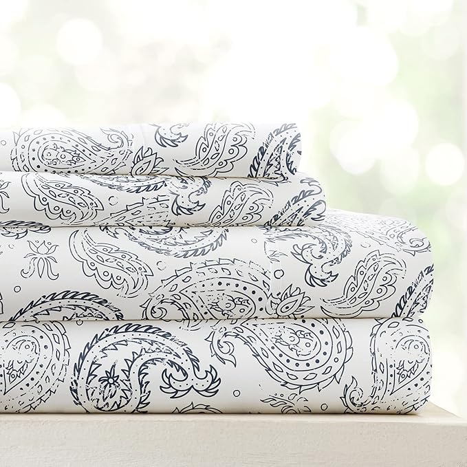 Linen Market Double-Brushed Patterned Microfiber Twin Sheet Set 3 Piece – Oeko-TEX Certified Ultra Soft & Wrinkle-Free - 16" Deep Pocket Sheets - Easy Care Twin Size - Coarse Paisley Navy