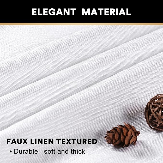 PrinceDeco 100% Blackout Linen Textured Curtains for Bedroom Solid Thermal Insulated with White Liner Room Darkening Burlap Grommet Textured Curtains for Livng Room,52" W x 54" L,Pure White